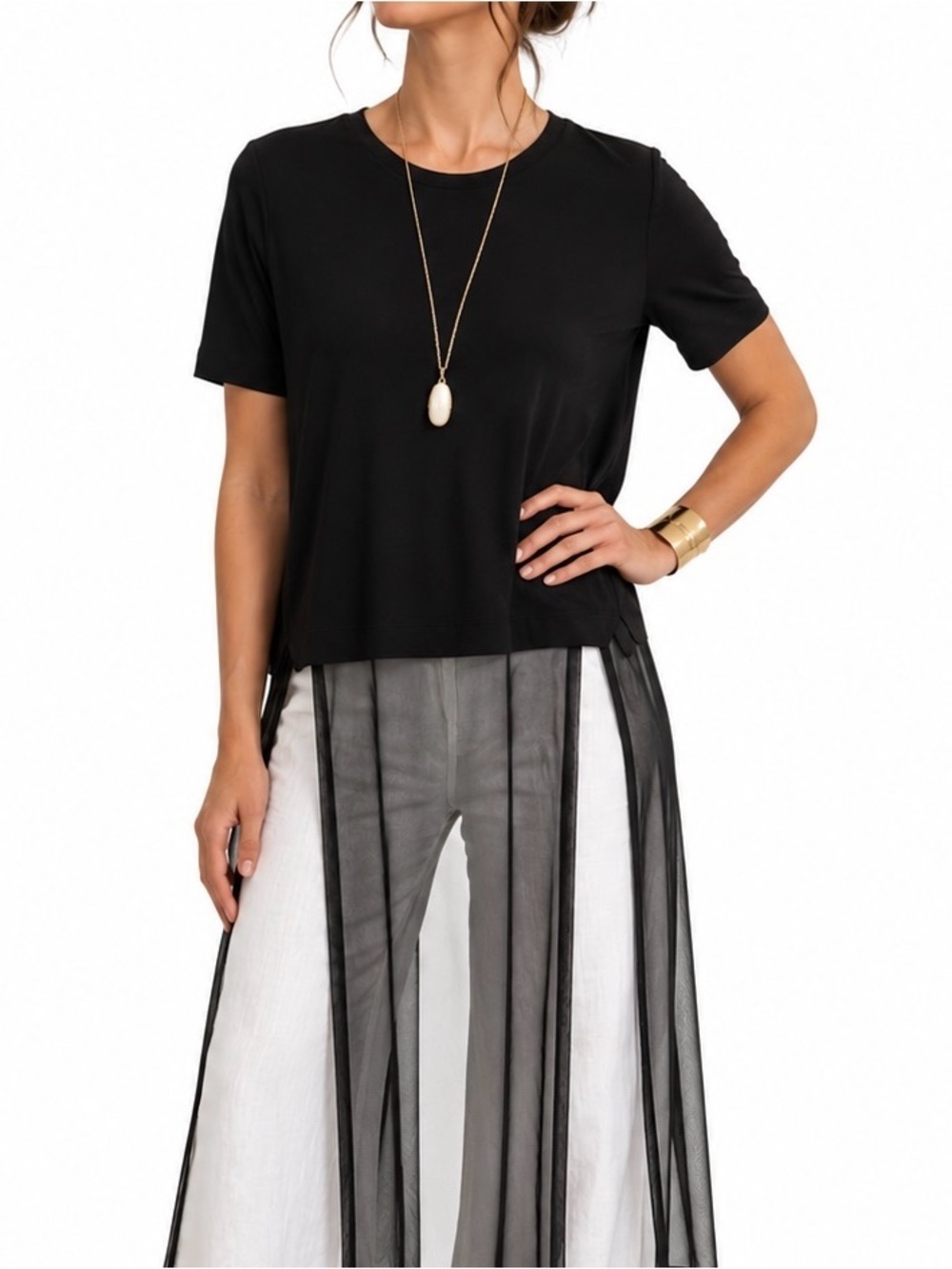 C’est Moi Viscose T-Top w Sheer Panels and Slits Whimsy Fairy Made in Italy S/M
